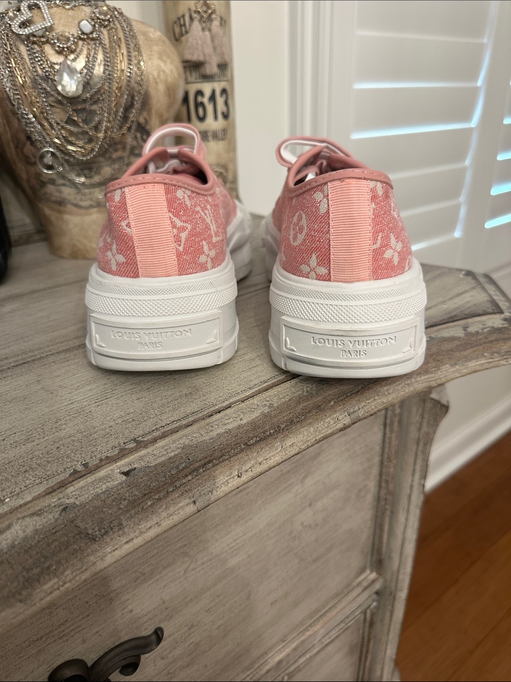 LV Pink Monogram Canvas Low-Top Sneakers - Picture 4 of 6